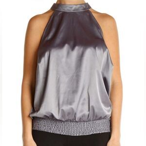 Universal Standard Gray Silver Retro Satin Ruffle Shirt Size M = US 18 - 20